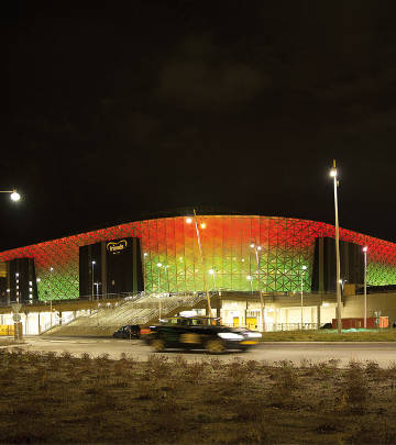 Color changing façade at Friends Arena, Sweden 