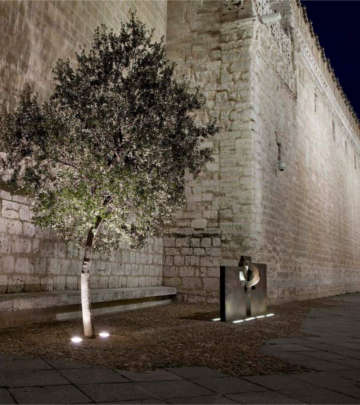 A Chillida tree on the Rivers of Light route illuminated by Philips Lighting